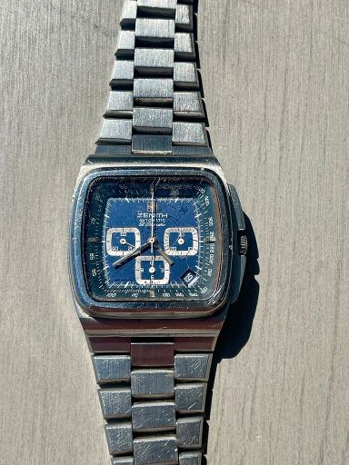 TK: Zenith El Primero TV Case Chronograph “Big Blue” Ref 01.0200.415 (1970s)