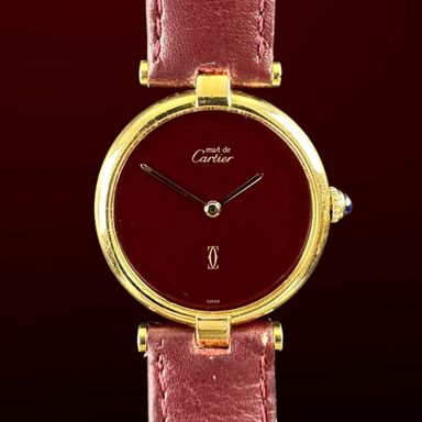 Vintage Cartier Vendome Must Bordeaux dial LM Men Large Quartz 30mm - 1990s + Box