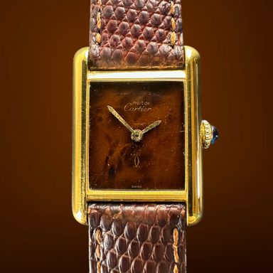 Vintage Cartier Tank Vermeil Must SM Lady Wood Dial 20,5mm - 1990s