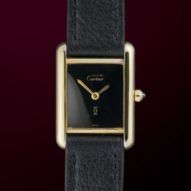 Vintage Cartier Tank Vermeil SM Lady Black Dial Quartz 366001 - 20,5mm - 1990s
