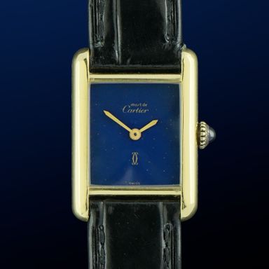 Vintage Cartier Tank Vermeil SM Lapis Blue Lacquer dial Manual Wind 20,5mm - 1985