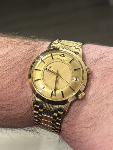TK/Leuke ruil!: 18k Jaeger-leCoultre Memovox op zeldzame Gay Frères band