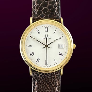 Vintage Omega 18k Solid Yellow Gold Quartz 196.750 - 32,5mm - 1991 Box Papers
