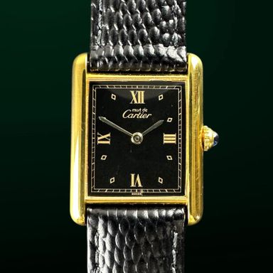 Vintage Cartier Tank Vermeil LM Men Large Black Dial Quartz - 590005 - 23,5mm - 1990s