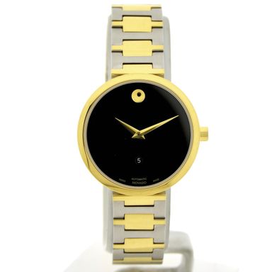 Movado Museum Classic; Two-tone automatisch dameshorloge met zwarte wijzerplaat; 0607679