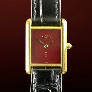 Vintage Cartier Tank Vermeil SM Lady Bordeaux dial Quartz 366001 - 20,5mm - 1990s