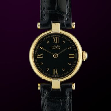 Vintage Cartier Vendome Vermeil SM Black dial Quartz 590004 - 24mm - 1990s