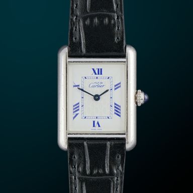 Vintage Cartier Tank Vermeil SM Blue Roman dial Silver case 2416 - 22mm - 2001