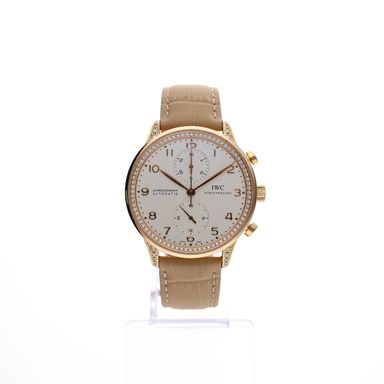 IWC Portuguese Chronograaf IW371486; 18k. Rosé gouden heren horloge