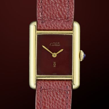 Vintage Cartier Tank Vermeil Must SM Burgundy dial Manual Wind 20,5mm - 1990s