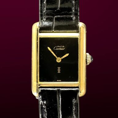 Vintage Cartier Tank Vermeil SM Lady Small Black dial Manual Wind 20,5mm - 1992 + Box