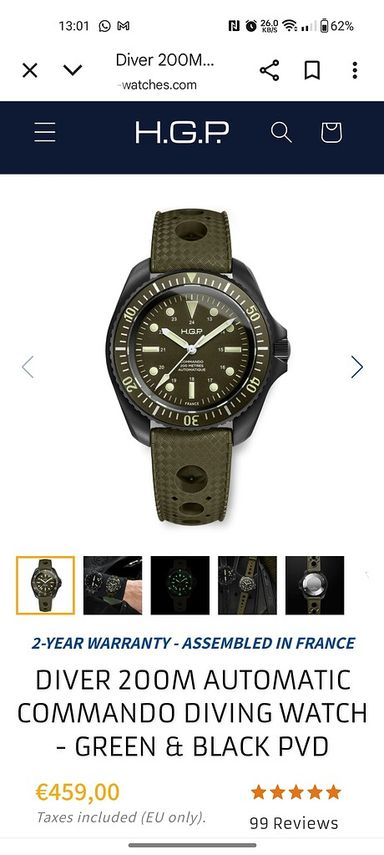 HGP Commando Diver Nw. originele Monnin Case! met Xtra Sailcloth strap