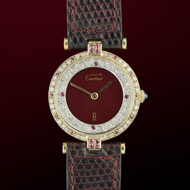 Vintage Cartier Vendôme Vermeil SM Bordeaux Diamond set 24mm - 1994