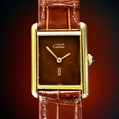 Vintage Cartier Tank Vermeil Wood Spider dial LM 23mm - 1992