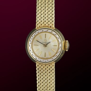 Vintage Omega Lady 14k Solid Yellow Gold Faceted Crystal 17,5mm - 1966 + Box