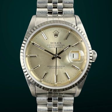 Vintage Rolex Datejust Silver Dial No Holes 16234 - 36mm - 1993