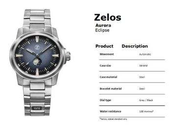 [TK] ZELOS - Aurora Moonphase Eclipse Grey (met seal & LE 003/120 ongebruikt)