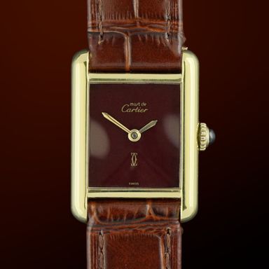 Vintage Cartier Tank Vermeil Must SM Burgundy Dial Manual Wind 20,5mm - 1980s
