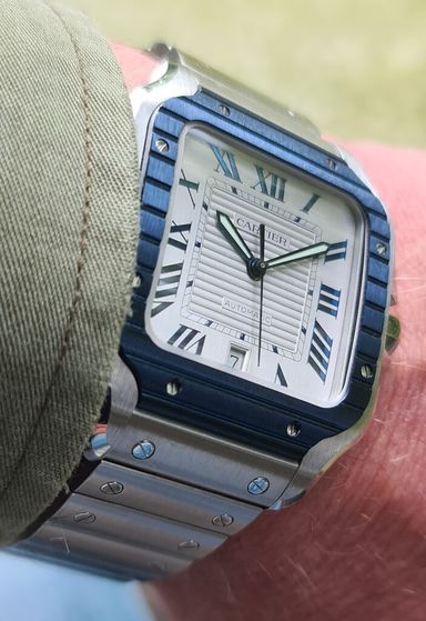 Cartier Santos L blauwe bezel