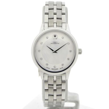 Movado 1881; Automatisch dameshorloge met MOP en diamanten wijzerplaat; 0607486