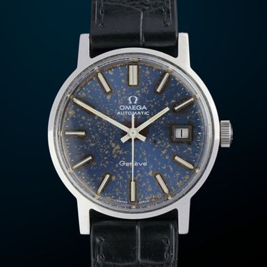 Vintage Omega Genève Blue Tropical Patina dial Automatic Push-Date 166.0098 - 35mm - 1972